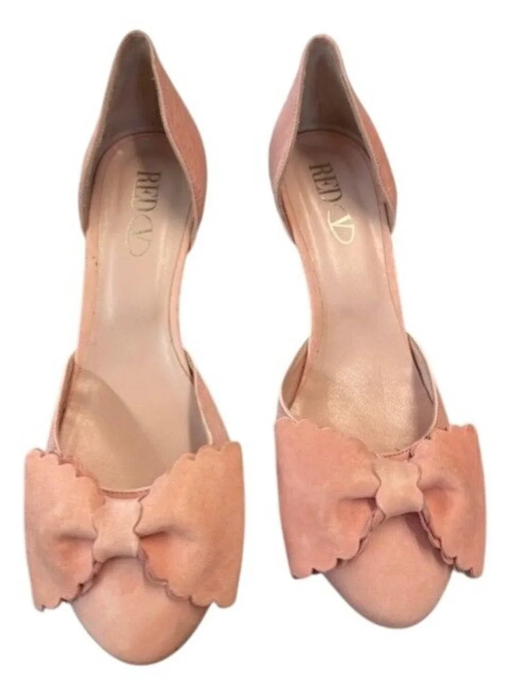 Red‎ Valentino Pink Leather Bow DOrsay Kitten Heel Pumps Size 38.5